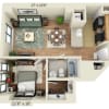 Floor plan: 1 BEDROOM TOWER (A1M)