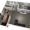 Floor plan: 1 Bedroom West