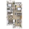 Floor plan: 2BR 1BA (950 SF)