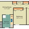 Floor plan: 2 Bedroom, 1 Bath (Renovated)