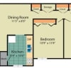 Floor plan: 2 Bedroom, 1 Bath