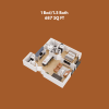 Floor plan: 1 bed 1.5 bath