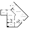 Floor plan: 1x1 D with Den