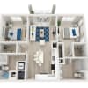 Floor plan: B3-2BR-2BA-1045-1073sf