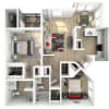 Floor plan: 2x2 Super with Patio