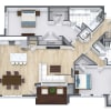 Floor plan: 2 Bed  2 Bath  D Style
