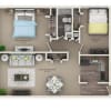 Floor plan: B1-2BD/1BA