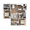 Floor plan: 2/2 1080 Sq.Ft The Crystal | Crystal Lake Apartmen