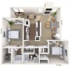 Floor plan: 2BR 2BA (1000 SF)