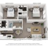 Floor plan: 2 Bedroom, 1 Bath