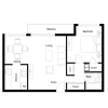 Floor plan: 1 Bedroom, 1 Bath 900 SF 11E