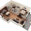 Floor plan: 1 BR Designer Courtyard Garage