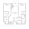 Floor plan: Plan E - 2 bed 2 bath 1086