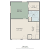 Floor plan: 1 Bedroom / 1 Bathroom Apartment, No Island