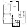 Floor plan: 2 Bed / 1 Bath 1050 sq ft