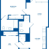 Floor plan: 1 Bedroom + Den, 2 Bath, Balcony