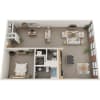 Floor plan: 1 Bed 1.5 Bath