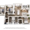 Floor plan: Three-Bedroom 3A-1