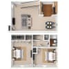 Floor plan: 2x1 Townhouse 1,000 SF