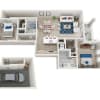 Floor plan: B5-2BR-2BA-1111sf