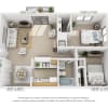 Floor plan: 2 Bedroom, 1 Bath (Balcony/Courtyard View)
