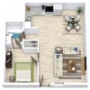 Floor plan: 1 Bed 1 Bath 608