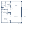 Floor plan: 1 Bedroom, 1 Bath Ground Level w Patio (728 sqft.)