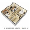 Floor plan: 2 BEDROOM - 1 BATHROOM