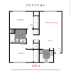 Floor plan: B2 - 2 Bed / 1 Bath (905 sf)