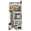 Floor plan: 2S1 1x1 607 SF-FP