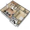Floor plan: 1BR 1BA 658 SQ FT