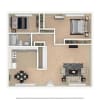 Floor plan:  2 Bed  1 Bath