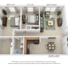 Floor plan: 2-Bedroom 1-Bathroom GR3 | 850 sqft