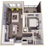 Floor plan: 1 Bed - 750 SF