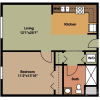 Floor plan: 1 Bed 1 Bath Senior Apartment (Age 55 and up)