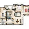 Floor plan: 3 Bedroom 2 Bath with Balcony or Patio Newbury