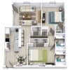 Floor plan: 2 Bed 2 Bath 1020