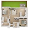 Floor plan: 2BR/2BA - B1