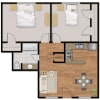 Floor plan: 2Bed 1Bath-Plan D 1 Premium