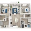 Floor plan: B2-2BR-2BA-1037-1060sf