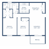 Floor plan: 2 Bedroom, 1.5 Bath (884 sqft.)