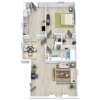 Floor plan: 1 Bed 1 Bath 740