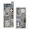 Floor plan: 2 Bed, 1.5 Bath Renovated