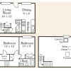 Floor plan: 2 BR 1.5 Bath Back to Back Townhouse