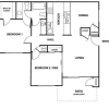 Floor plan: 2 Bedroom 1.5 Bath Unremodeled