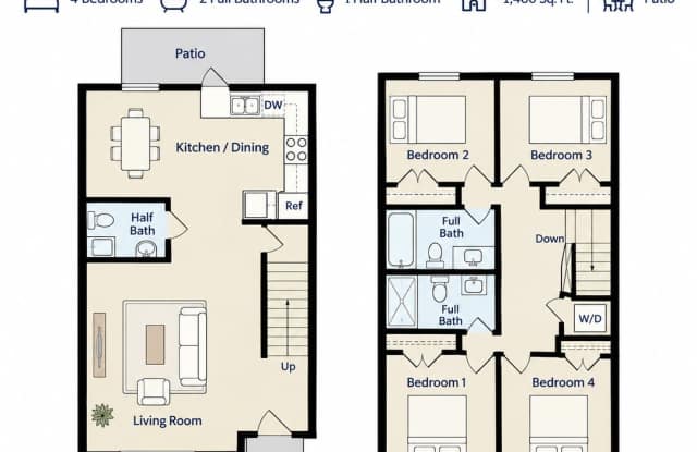 Spacious 4-Bedroom Townhome in Blacksburg – 2.5 Baths & Patio Gallery 1