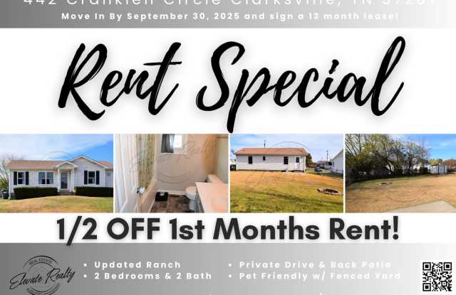 ON SPECIAL! THIS PROPERTY HAS A 1/2 OFF THE FIRST MONTHS RENT ON A 13 MONTH LEASE AND 1/2 OFF THE APPLICATION FEE! Charming 3 Bedroom Ranch in Clarksville! photos photos