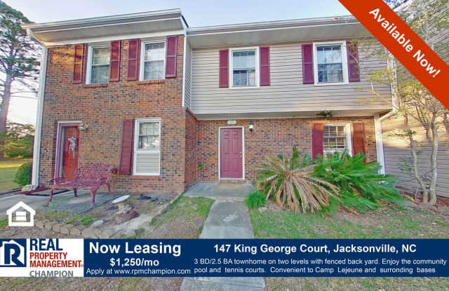 3 BD/2.5 BA Townhouse with Easy Access to Camp Lejeune - 147 King George Court, Jacksonville, NC 28546