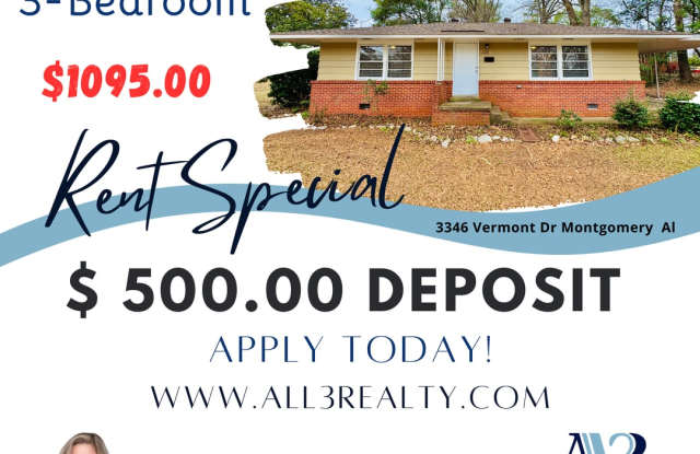 $500.00 Deposit with Approval and move in by 1/31 - 3346 Vermont Drive, Montgomery, AL 36109