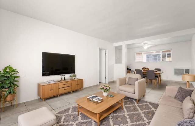 1 Month FREE AND FREE 75" TV Special! Spacious upper 1 bed / 1 bath, open floorplan, lots of closet & storage, quiet garden-style. Gallery 1